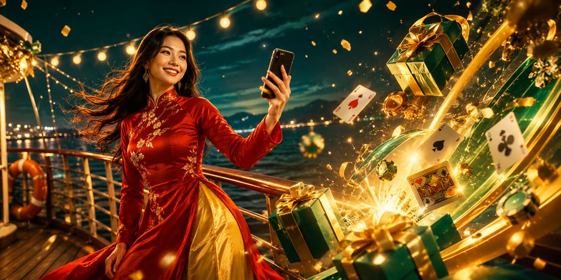 Người phụ nữ mặc áo dài tại Đà Lạt chơi bài trực tuyến với điện thoại trong không khí thư giãn